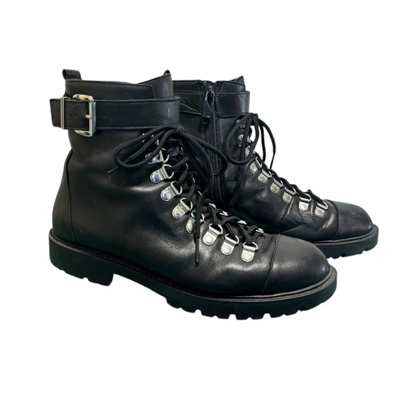 Charles David l Lace Up Zip Biker Boots Leather Size 9.5 - Picture 1 of 11